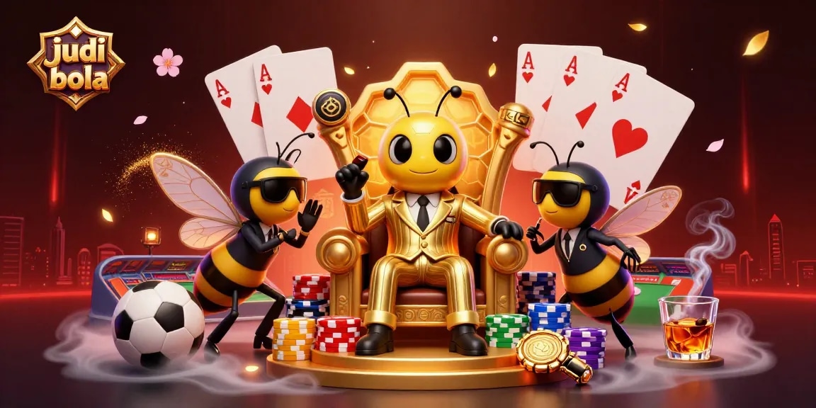 Bet on judi bola with a bumblebee mob boss overseeing the excitement of sports wagering.