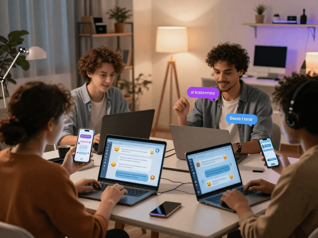 Engaged users exploring ai sex chat in a modern digital environment with vibrant chat interfaces.