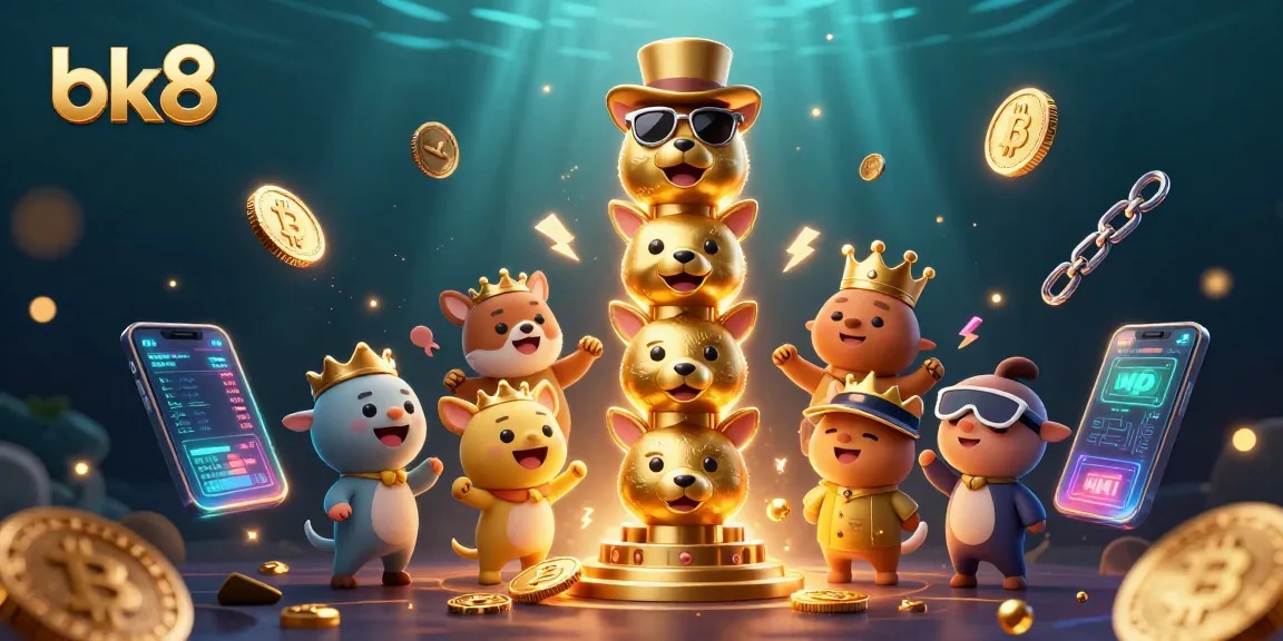 Experience exciting gameplay at BK8 with colorful casino elements, vibrant totem poles, and crypto coins.