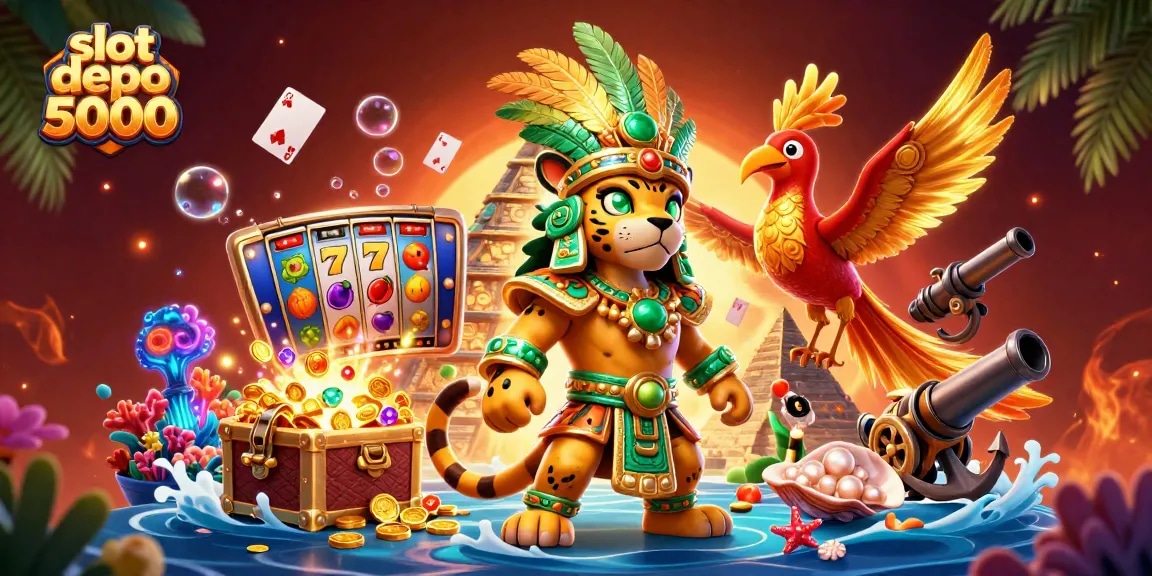 Experience slot depo 5000 with vibrant 3D characters amid dynamic casino elements.