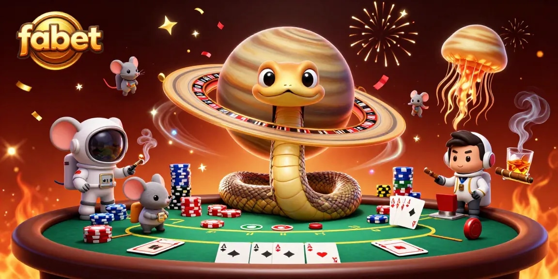Experience thrilling bets at fabet with engaging games and a cosmic dealer in this vibrant 3D scene.