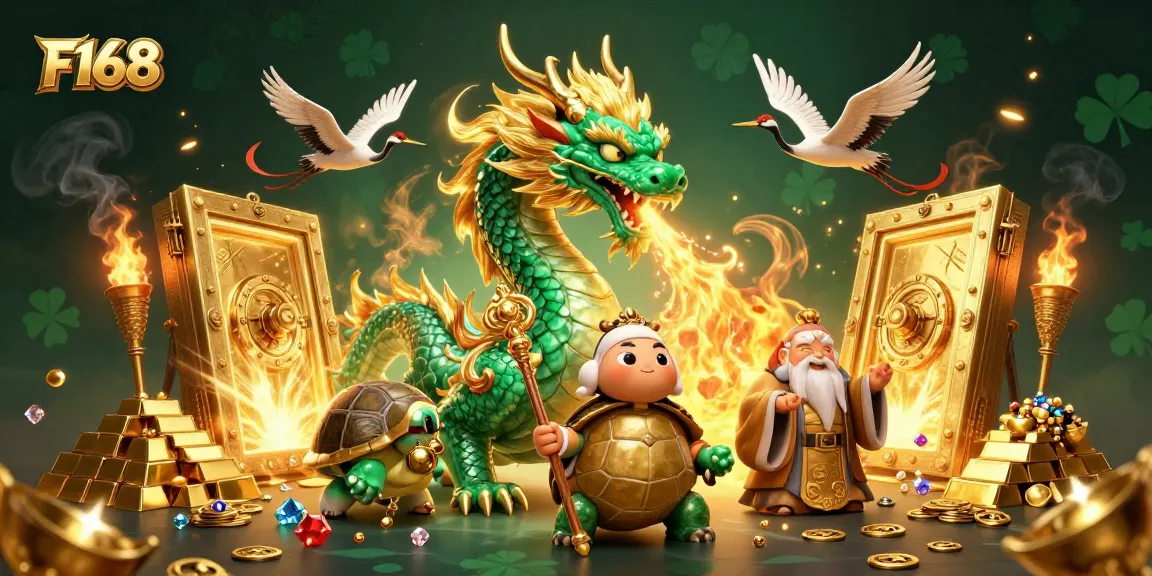 Experience the excitement of F168 in a vibrant 3D casino world with dragons, treasures, and good fortune.