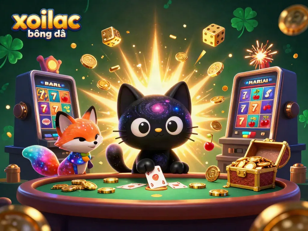 Engage with exciting xoilac bóng đá visuals, featuring a vibrant cosmic casino scene with animated characters.