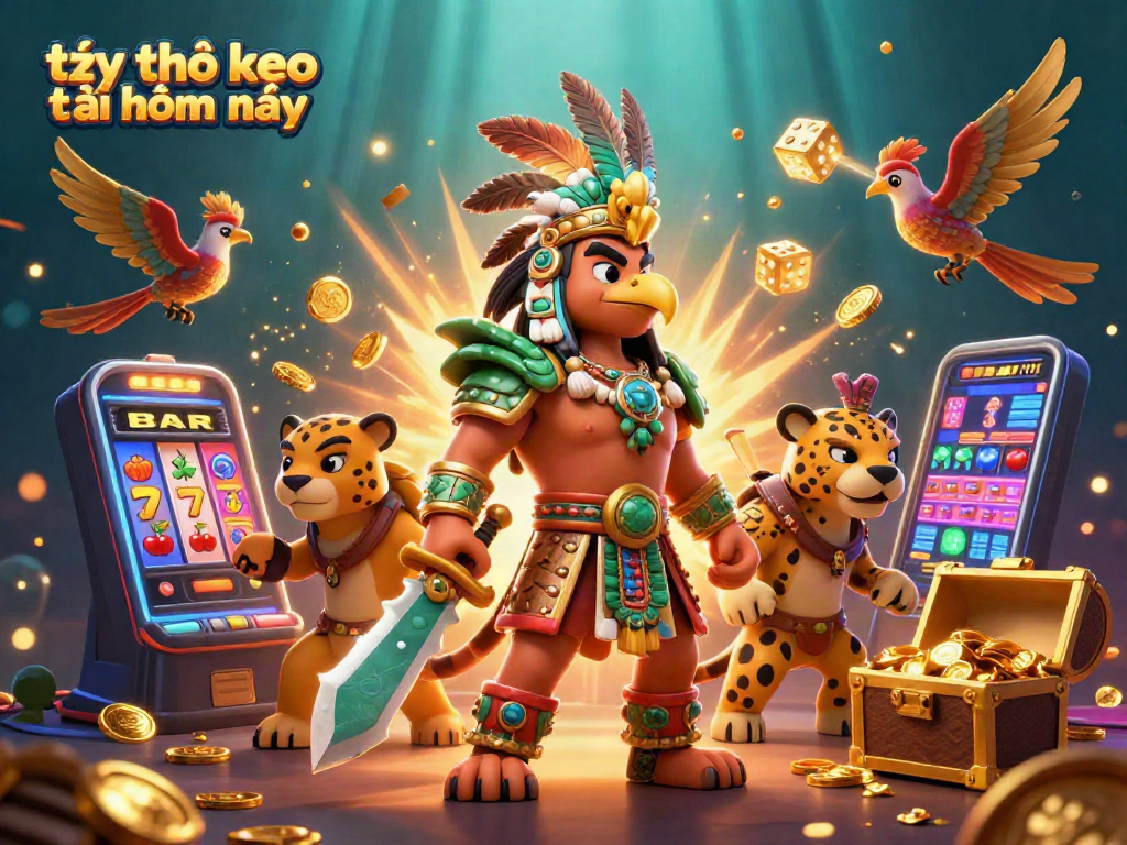 Tỷ lệ kèo nhà cái hôm nay showcased with 3D Aztec warriors amidst dynamic casino jackpots.