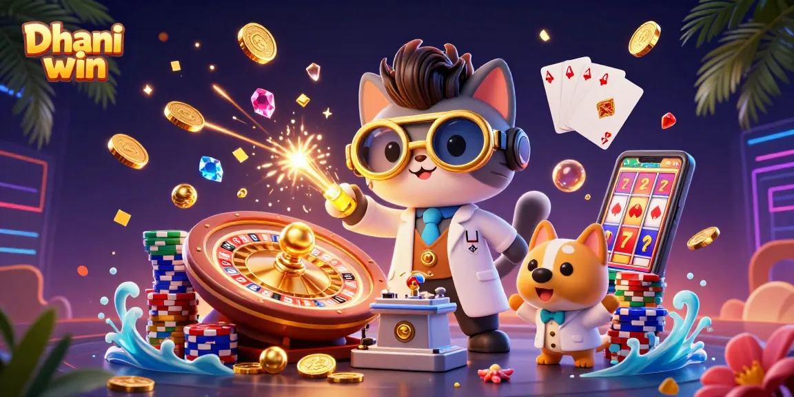 Dive into the thrilling world of Dhani win as vibrant golden coins cascade from a whimsical scientist’s lab